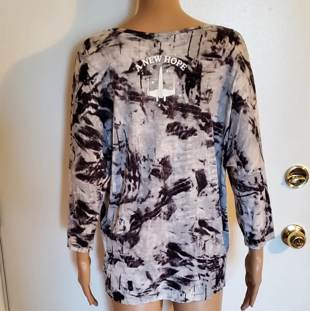 Rock & Republic Star Wars Womens L Tie-Dye Gray Sparkly Tunic Top Leia Skywalker - Picture 2 of 13
